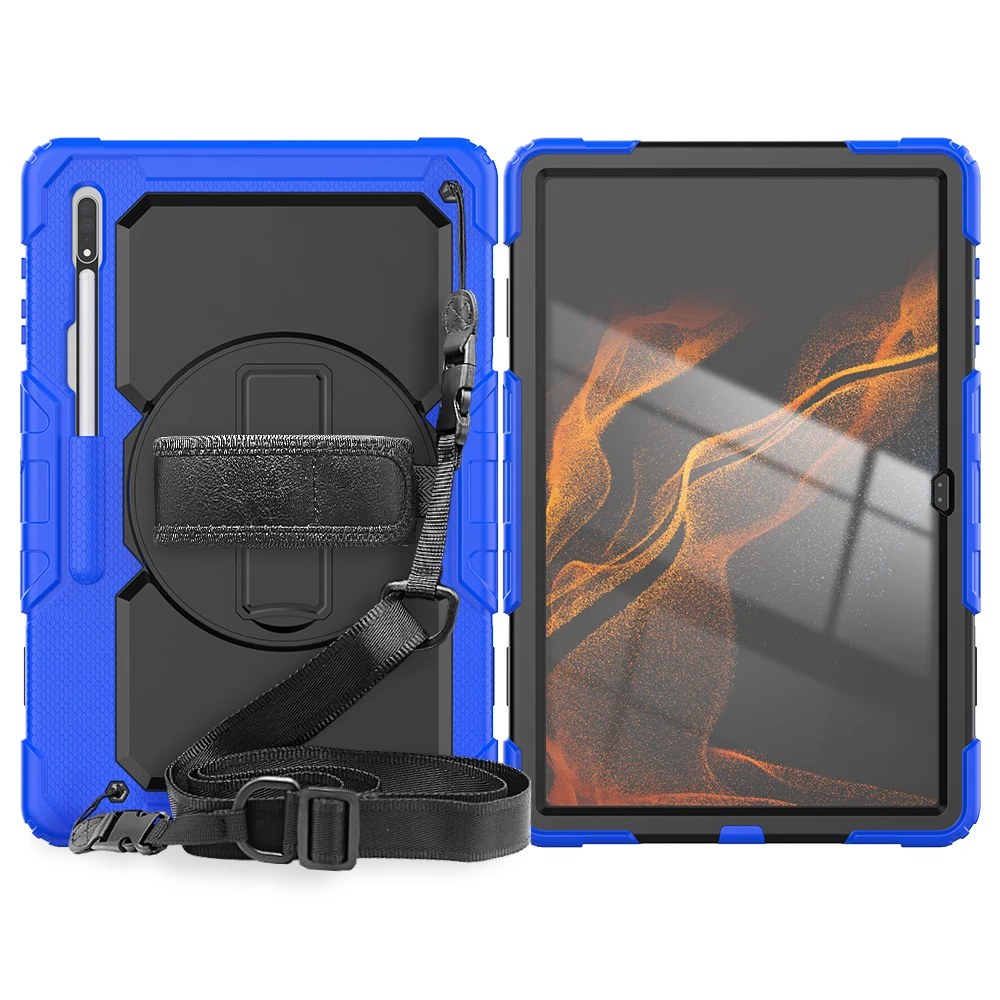 dell tablet charger Hand Strap 360 Rotatable Kickstand Rugged Protective Case for Samsung Galaxy Tab S8 Ultra 14.6" (SM-X900/ X906) tablet touch pens Tablet Accessories