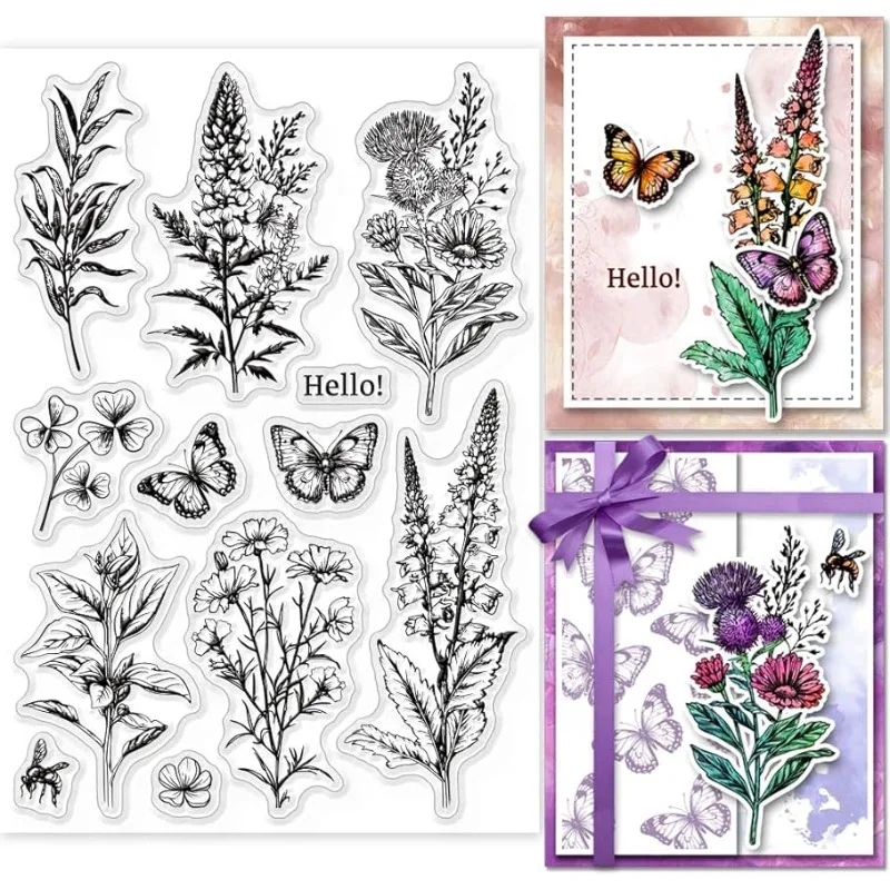 Flower Branch Plant Clear Stamps for Cards Making Flowers and Grass Silicone Clear Stamp Seals Transparent Stamps Clear Stamps Clear Rubber Stamps 1pc