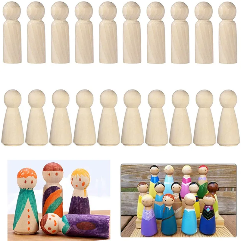 10 or 12 Wooden Peg Dolls Unfinished Wooden People Girl Wood Doll