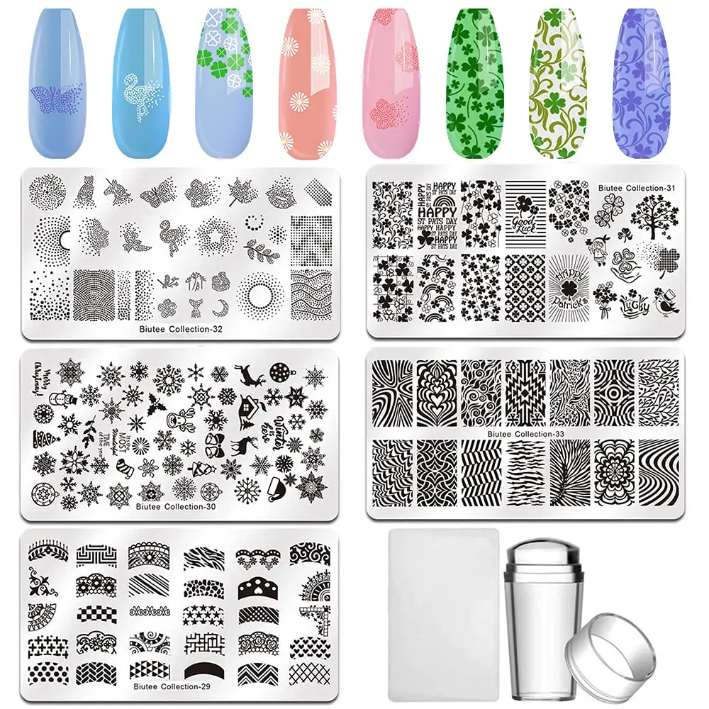 

Biutee 12*6cm 5pcs Nail Art Templates Stamping Plate Design Flower Animal Glass Temperature Lace Stamp Templates Plates Image