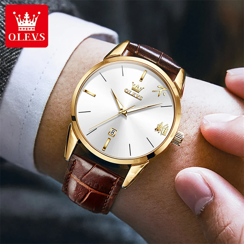 OLEVS Fashion Quartz Watch for Men Leather Waterproof Business Mens Watches Top Brand Luxury Wristwatches Relogio Masculino