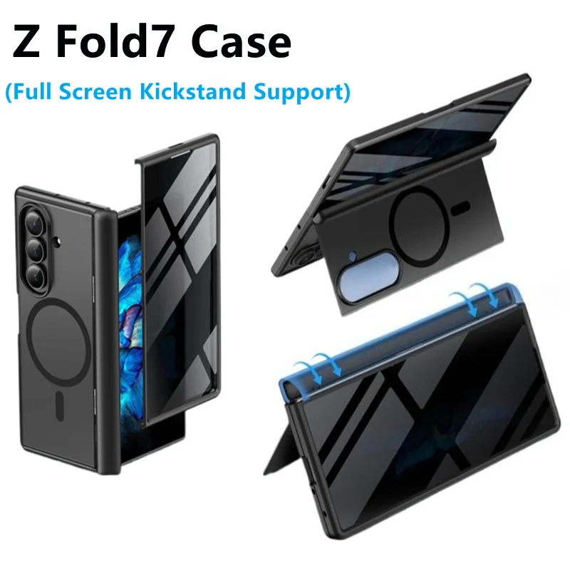Magnetic Phone Case with Kickstand & Built-in Privacy Screen Protector - Military Grade Shockproof Protection
