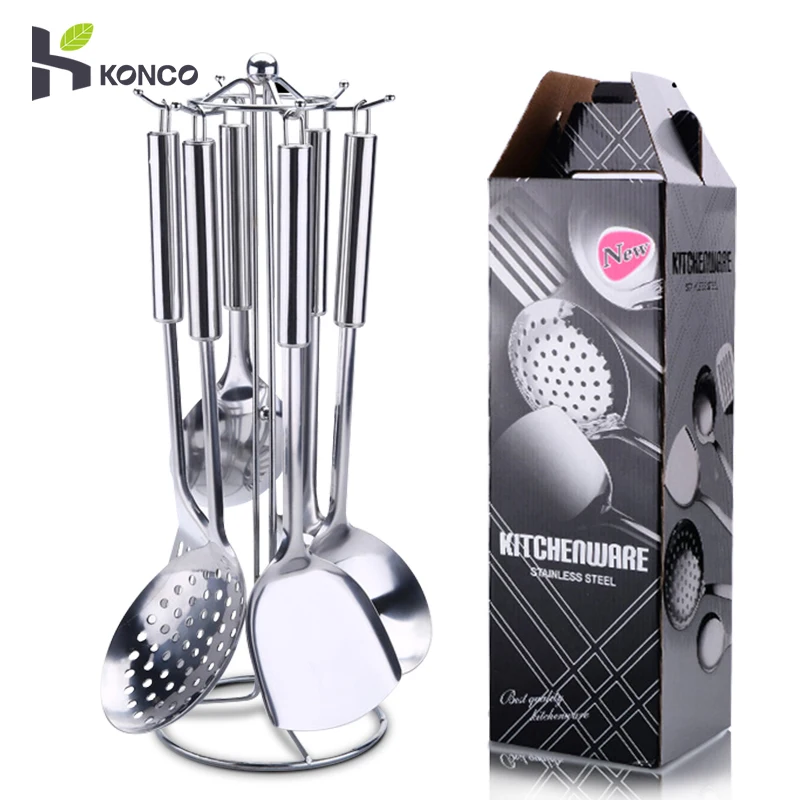 Cooking Utensils Set,7 PC 304 Stainless Steel Kitchen Utensils Set with  Rotating Holder,Kitchen Tools Set - AliExpress