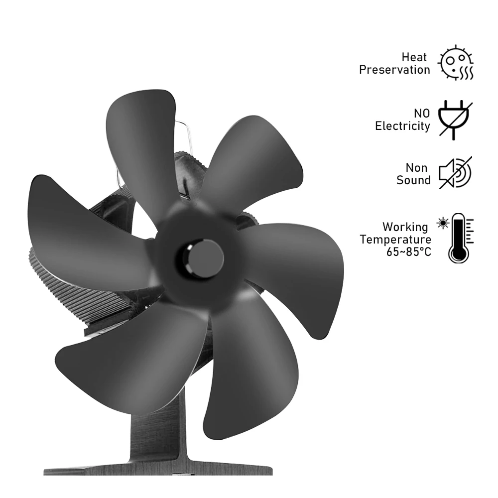 Fireplace heater 6-blade thermal furnace fan burner Quiet fireplace fan Fuel saving air circulation efficient heat distribution
