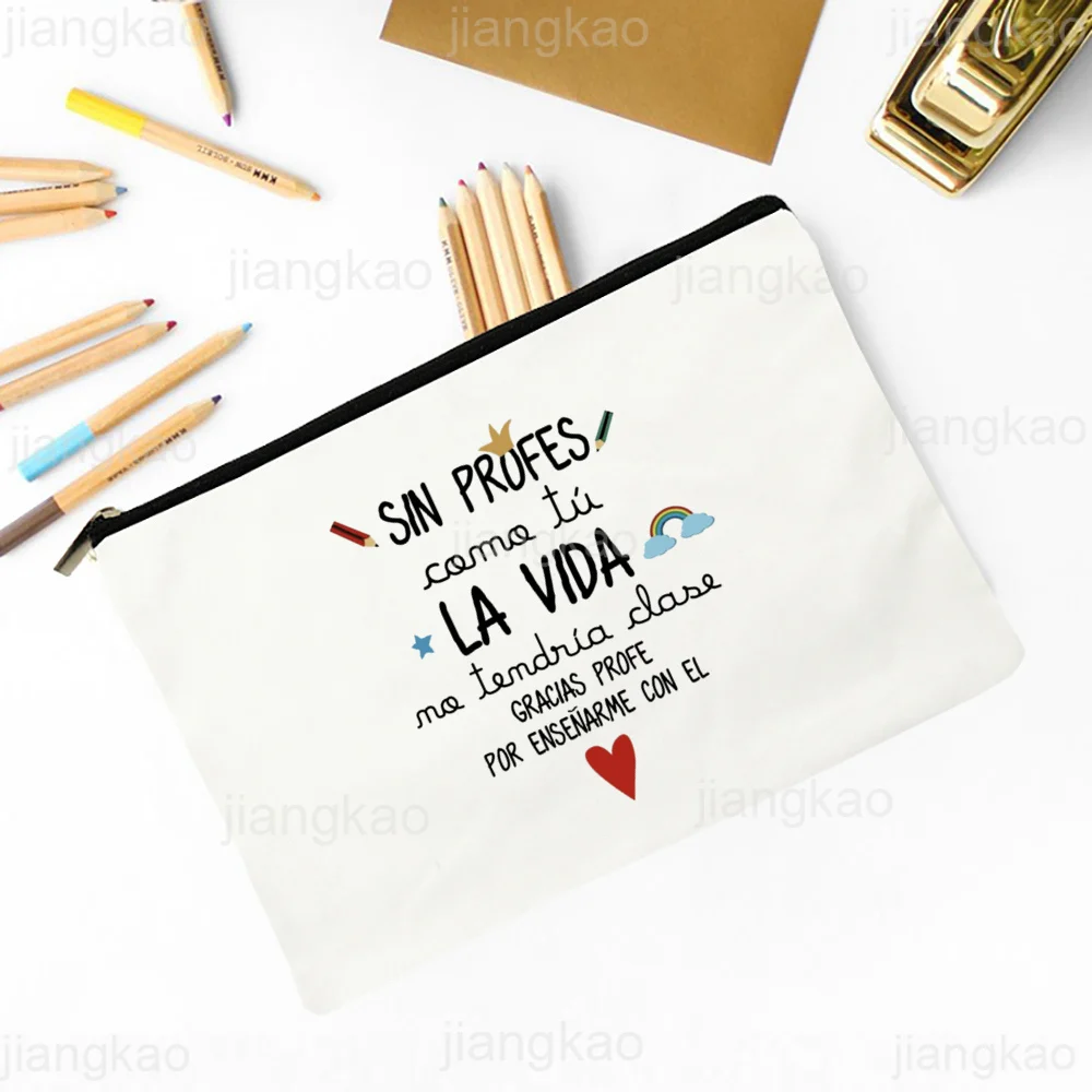 Best Teacher in The World Spanish Print Makeup Bag Travel Neceser Toiletries Storage Pouch Pencil Bags Graduate Gift for Teacher 4