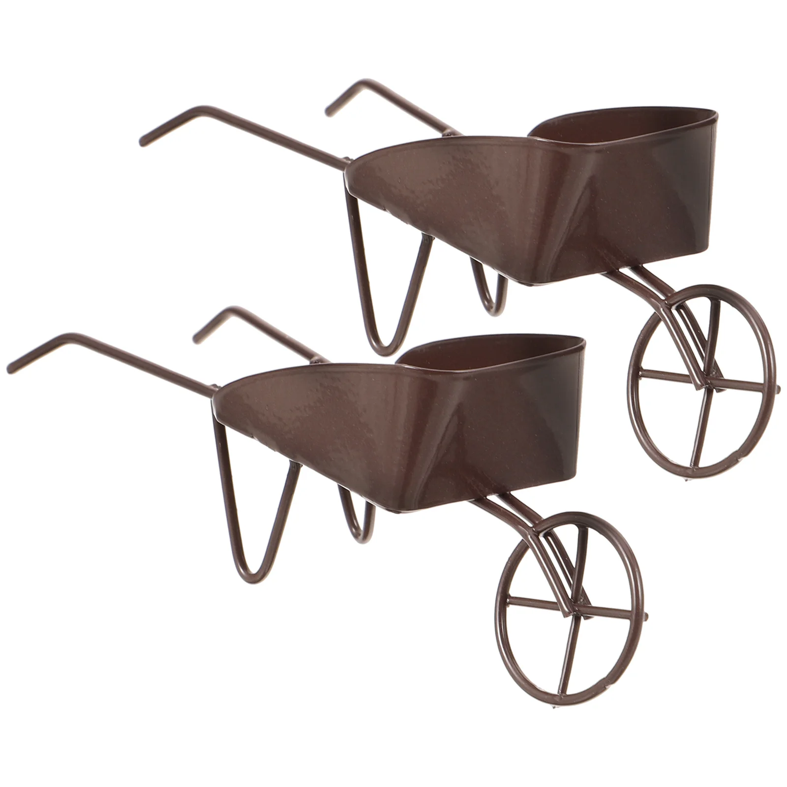 

2 Pcs Micro Landscape Props Wheelbarrow Tiny Wheelbarrows Trolley Dolls House Metal Mini Vintage Iron Miniature