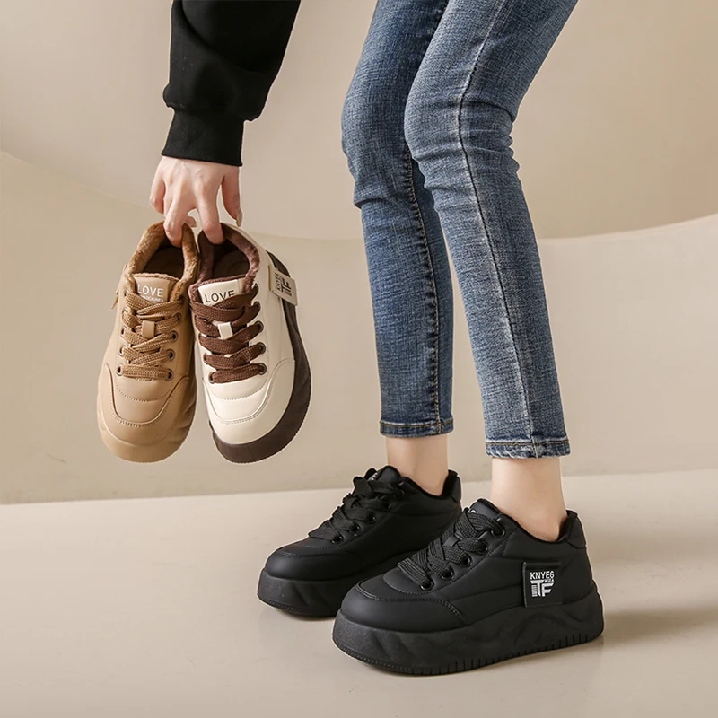 

Женские кроссовки без шнуровки, на платформе, с круглым носком