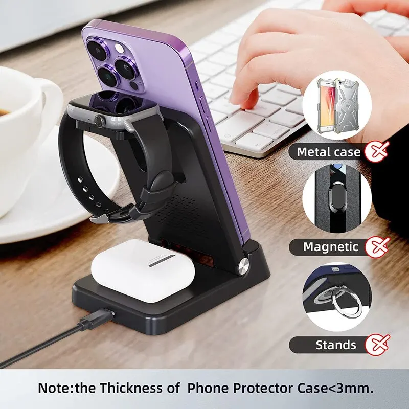Wireless charger 15W 4 in 1 wireless charger stand for iPhone 15 14 13 12 X Samsung Galaxy S22 S21 Apple Watch Airpods fast charging dock station
