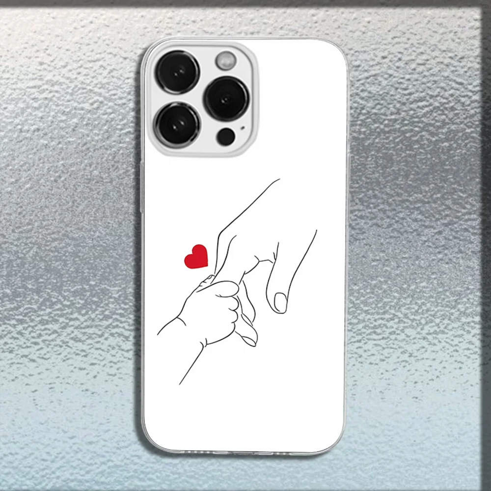 Mom Daughter Son Dad Hold Hands Phone Case Transparent Soft Cover For iPhone 16 15 14 13 12 11 Plus Pro Max XR XS X Plus SE Mini phone case iphone case phone protector cover