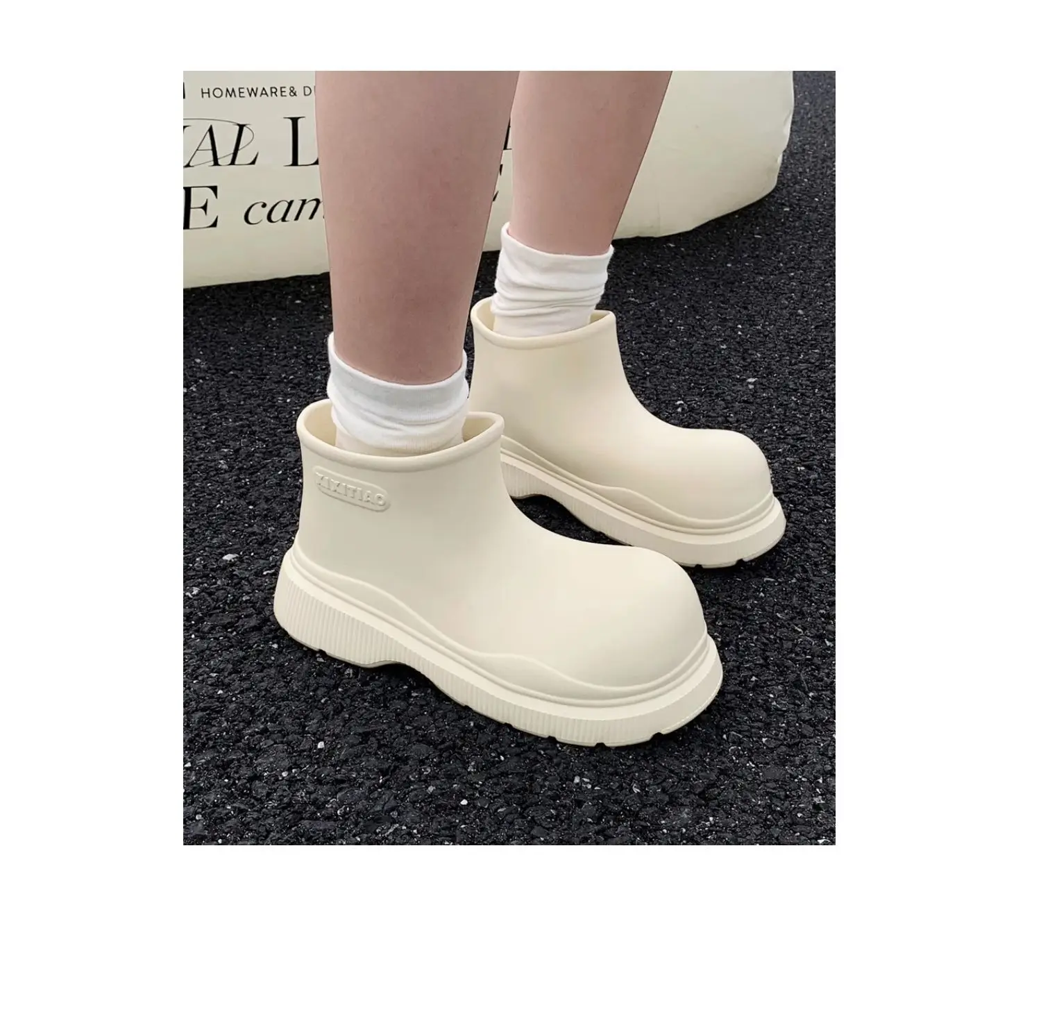 Neue Weitzeitschuh-Regenstiefel für Damen: Rosa Galoschen, wasserdichte Knöchel-Regenstiefel im koreanischen Stil, lockere Regenstiefel, Wasserschuhe für Damen – Detail 21