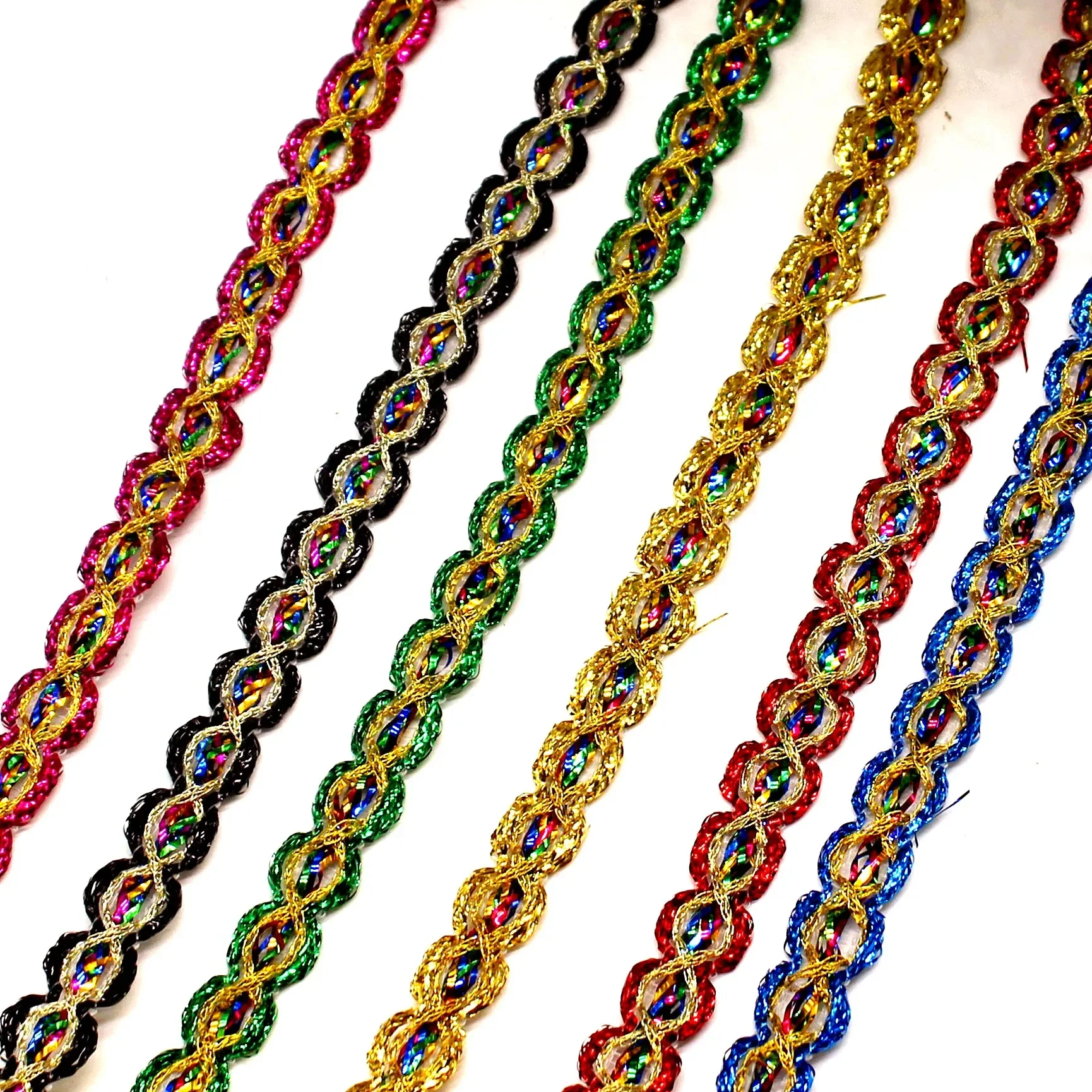 Gold Braided Lace Ribbons Crochet Belt Performance Trims 18 Yds/Lot Bright Golden Chains Appliques Gold Sewing Band 1.0cm