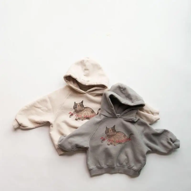 

Autumn Winter Kid Boy Cartoon Cat Long Sleeve Hoodies Girl Children Letter Print Fleece Warm Sweatshirt Baby Cotton Casual Tops