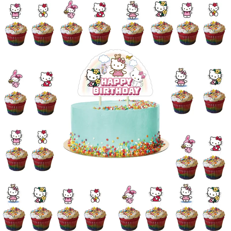 קישוטי יומולדת של הלו קיטי, מתאימים לקישוטי עוגת תינוק, ציוד למסיבת ילדים וקישוטי עוגה