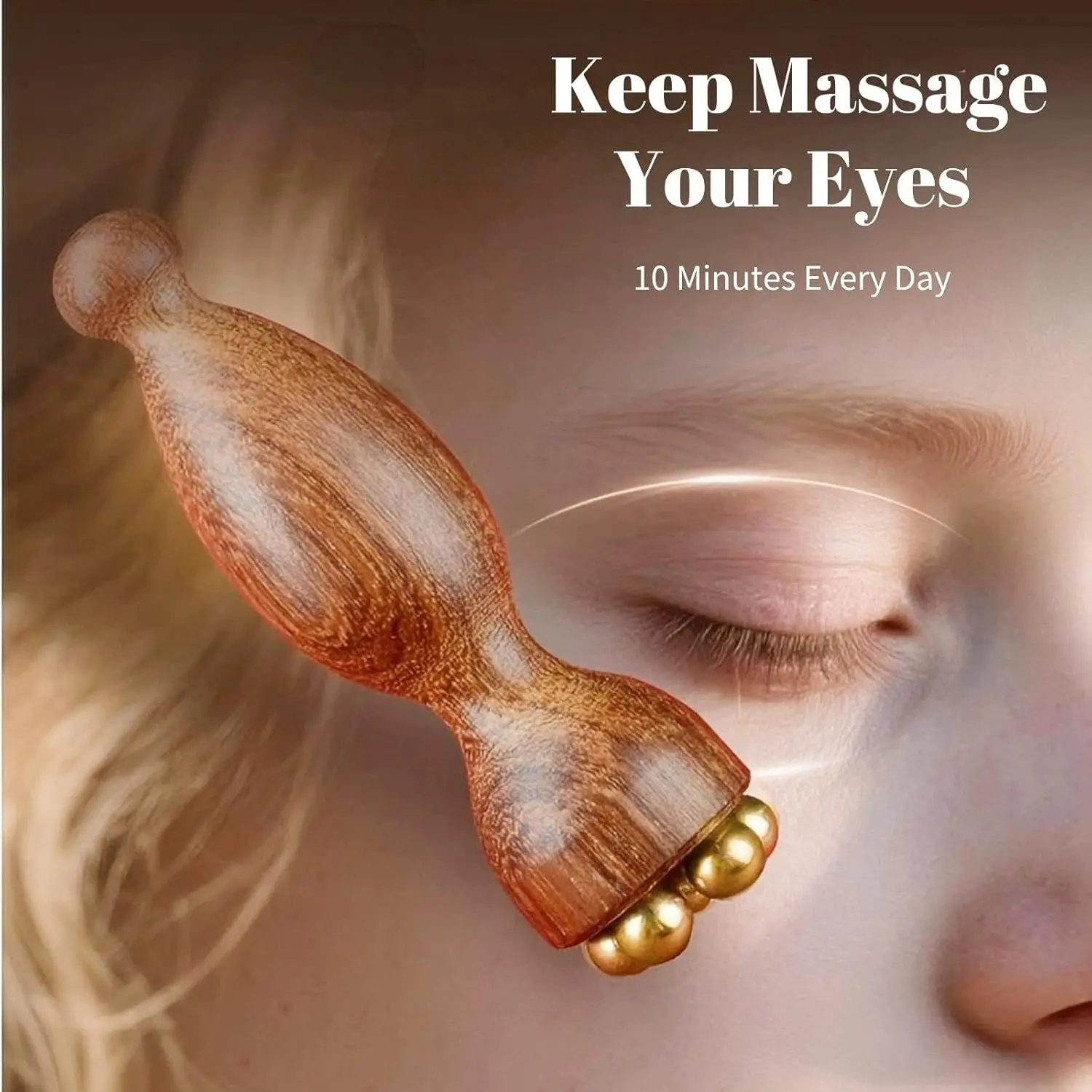 Mini Facial Massage Tool for Eye Massage Facial Meridian Brush Handle Copper Massage Beads for Face and Eyes SPA Gua Sha Tool