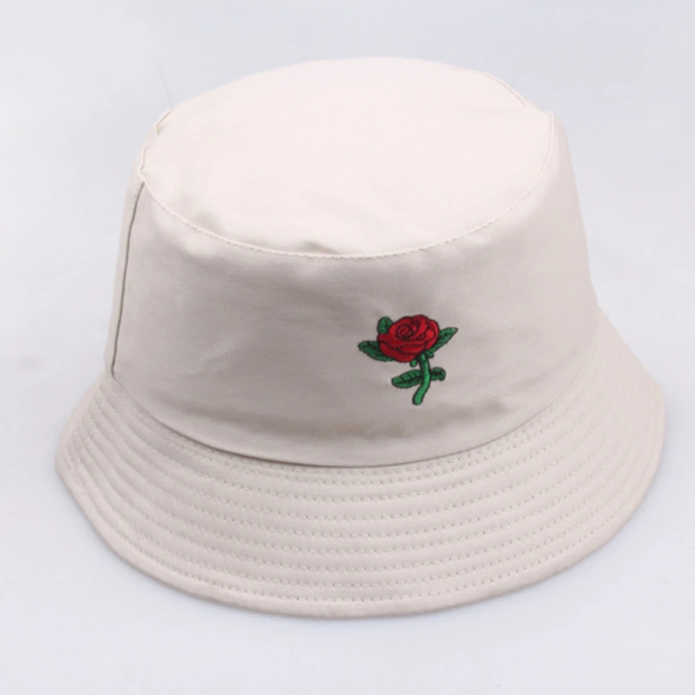 

Foldable Bucket Hat Rose Embroidery Panama Hat For Women Men Outdoor Fishing Hunting Beach Sun Protection Fishmen Hat