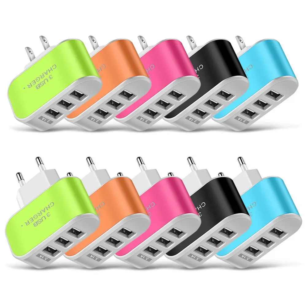 Universal USB Charger Candy Color US EU Spec Power Adapter 3 Ports USB Wall Home Charger Charging Adapter With Indicator