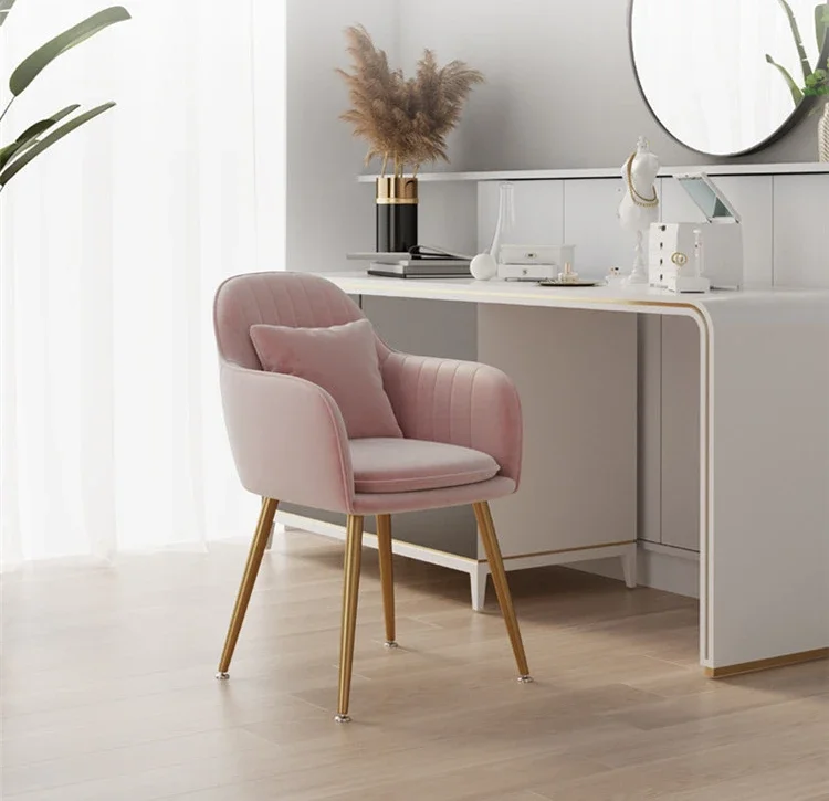 Dining Chair Light Luxury Makeup Chair Soft Backrest Seat Home Bedroom Stool Wrought Iron Dressing Chair Comfortable Dining Furniture
