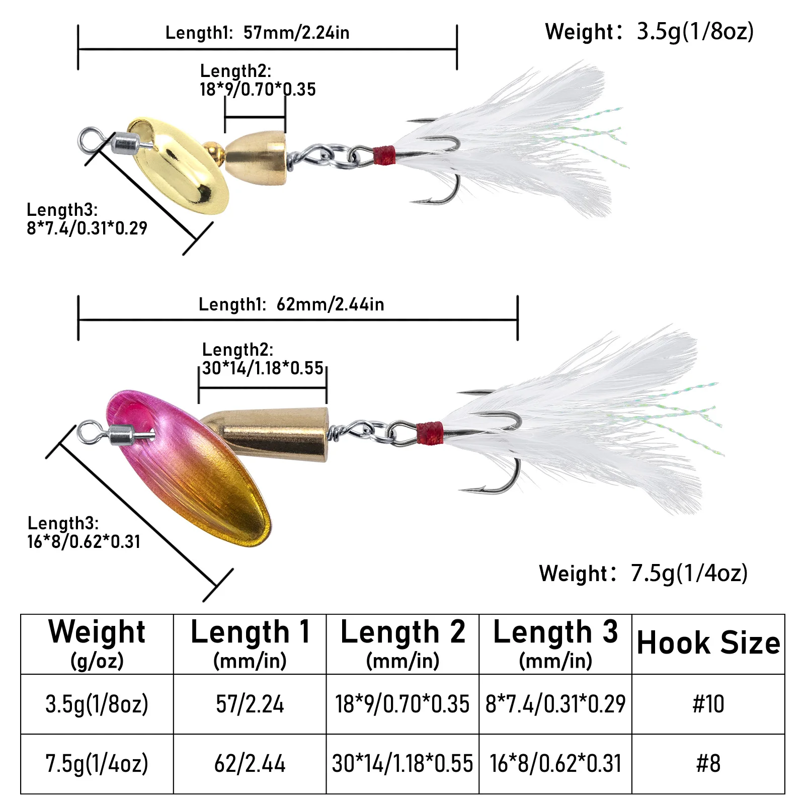 DAM Spinner Pack of 5**7g**Trout Perch Chub Spinning Lures Baits