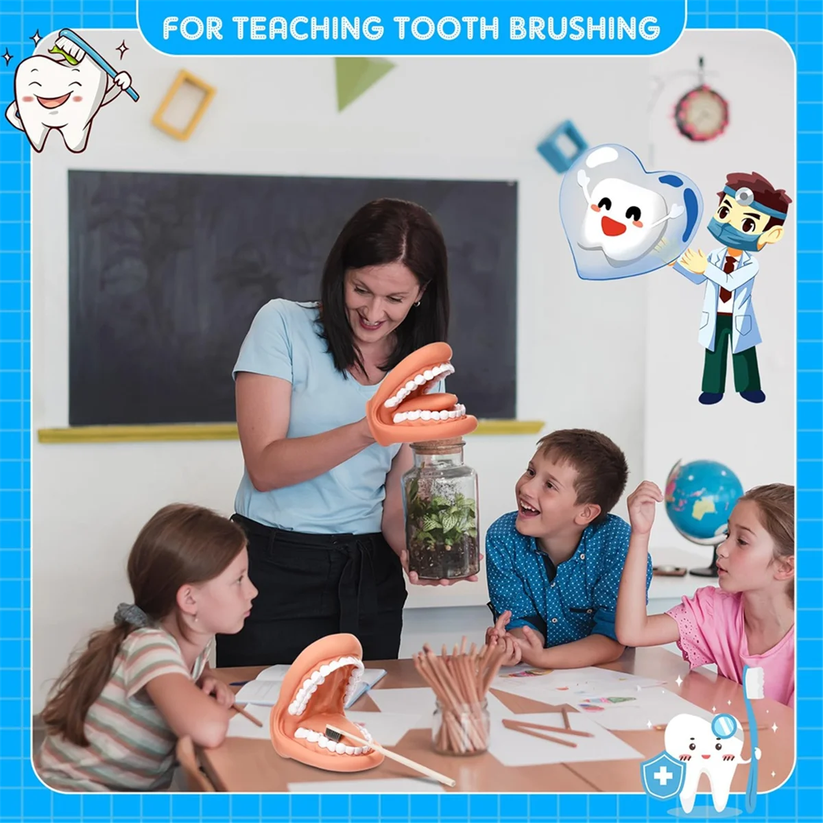 1Pcs Mouth Puppet with Tongue Teeth Mouth Hand Puppet Dental Model with Toothbrush for Boy Girl Educational Tool