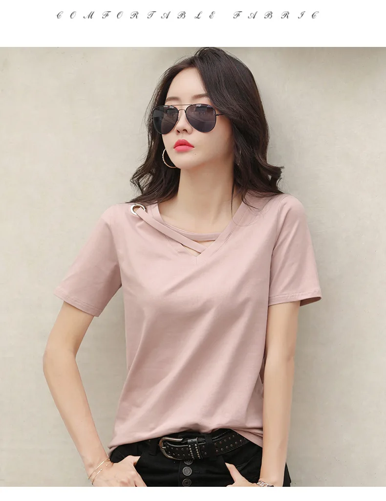 MRMT 2023 Brand New Donna Manica Corta Bianco T- Donna Scollo a V Allentato Versione Coreana Di Camicetta Nera Casual Ins_voghion.com