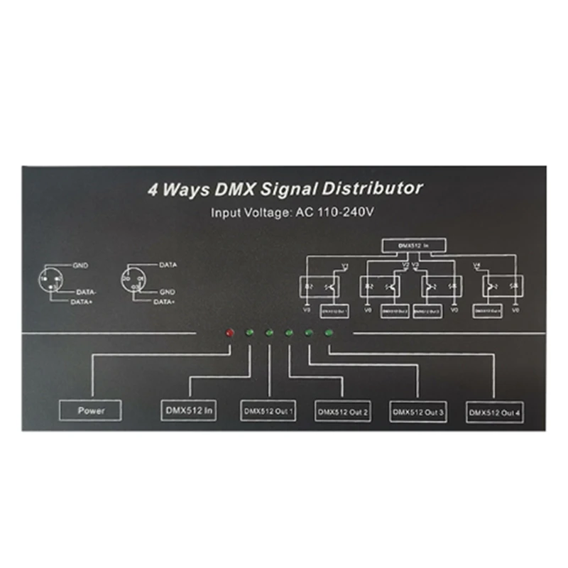 

AC100V-240V Input DMX512 1 To 4 Hub Signal Repeater Splitter 4 XLR-3 Output Distributor Power Amplifier EU Plug