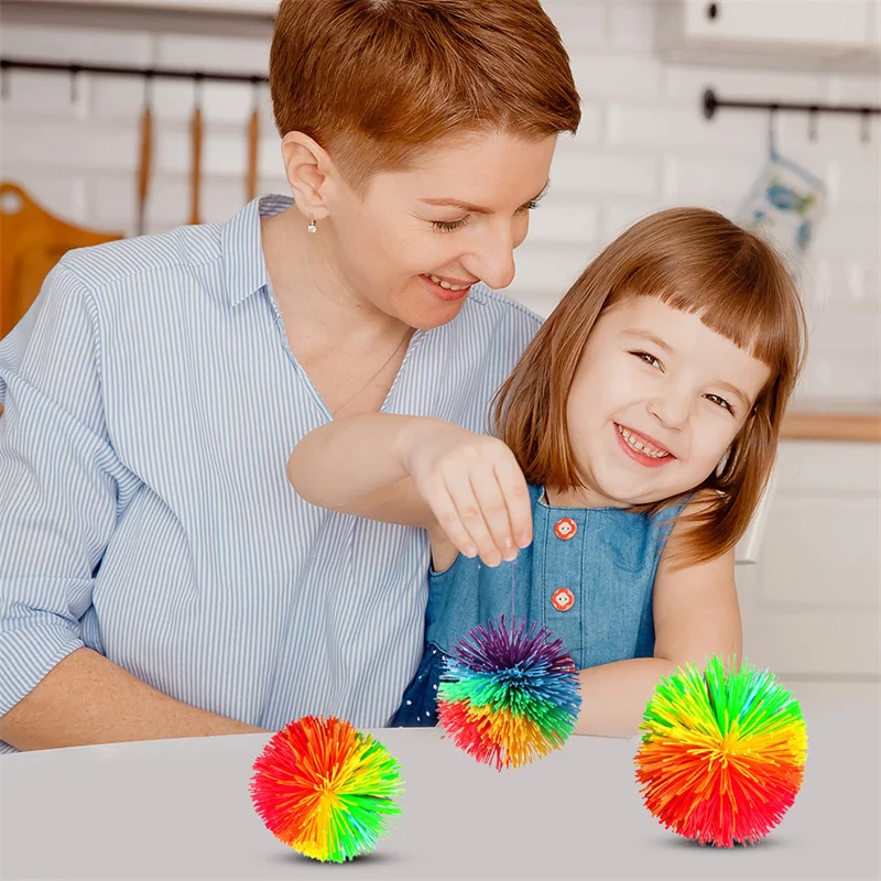 Children Rainbow Fingertip Sensory Elastic Ball Decompression Novel Funny Rubber Fur Ball Outdoor Party Parent-child Interaction