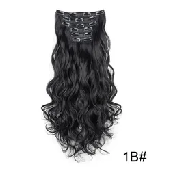 Elegant Black Ombre Long Synthetic Hair Extensions - 24 Set of 6, Heat Resistant, Clip - In - 24inches (Curly 1B)