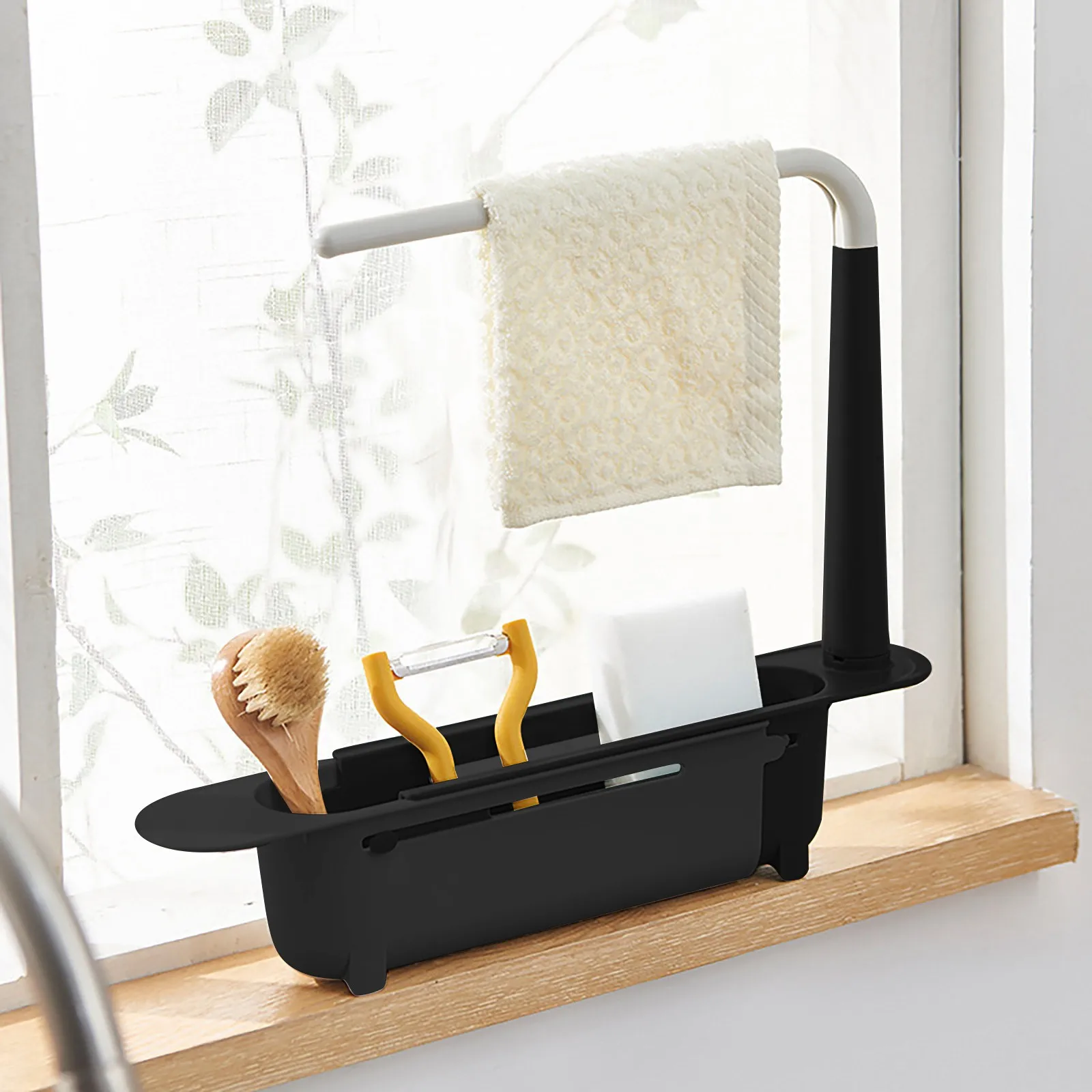 

Elescopic sink drainer rack, kitchen organizer, soap sponge holder, towel storage basket, gadgets accessories