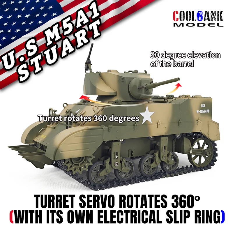 COOLBANK 1:16 RC Tank High Speed Drift RC Cars Stuart M5A1 Light Tank Military Vehicles Off Road Car Tanks Model hobby Toys Boys 2