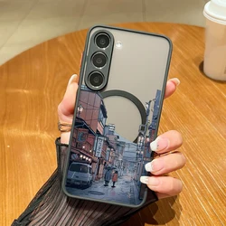 Anime Town Print Magnetic Phone Case - Universal Design for Samsung A56 (A655)