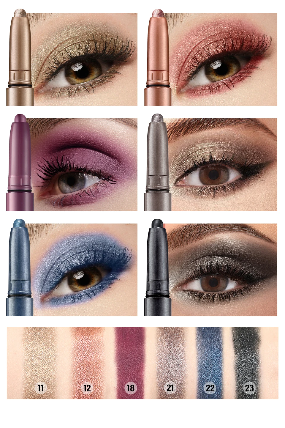 Description Picture 5 of itemNew Color Eye Shadow Stick Grey Blue Metallic Shimmer Cream Brighten Highlighter Eyeshadow Pencil Crayon Waterproof Fashion