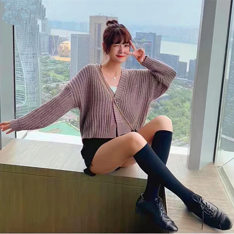 New Autumn Winter Fashion Women's Cardigan Long Sleeve Sweater Elegant Single-breasted Knitwear Short Solid Color Jacket