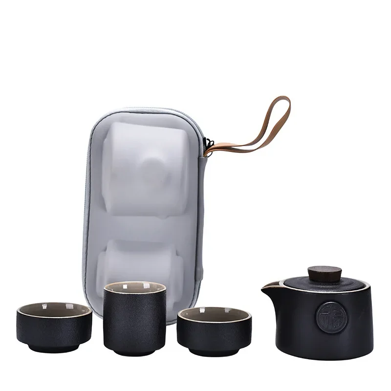 Ceramic minimalist travel kung fu tea set Japanese portable outdoor one pot two cups household tea making pot