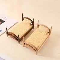 Lit en bois miniature 1:12 pour maison de poupée, décor de chambre à coucher, modèle de simulation de lit simple, jouet d'imitation 5