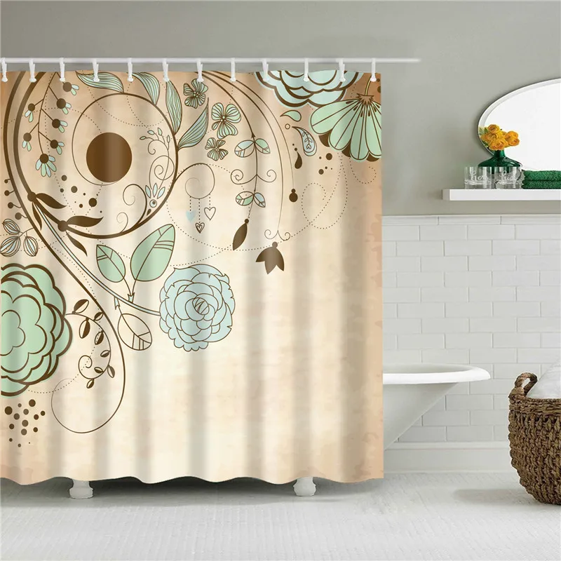 Chinese Style Shower Curtain 3d Print Flower Plant Landscape Bathtub Screen Decor Waterproof Polyester Bathroom Bedroom Curtains