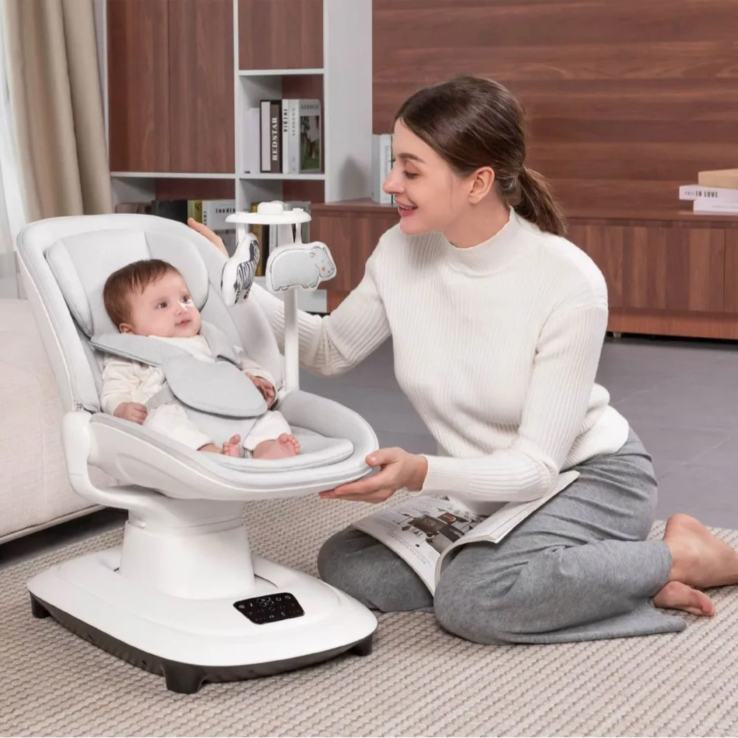 Sedia elettrica lenitiva per bambini Sedia a dondolo di lusso per bambini collegabile all'APP 360 ° Sedia a dondolo girevole per bambini con schienale regolabile