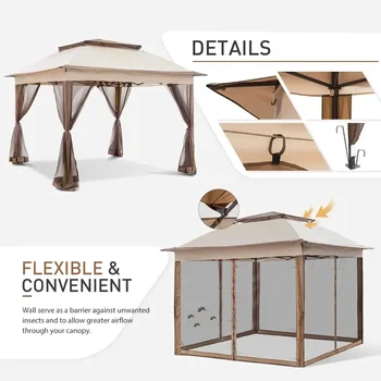 Tenda gazebo istantanea pop-up 11x11 con zanzariera, tettoia da esterno, con 121 piedi quadrati d'ombra di (Beige) A 1