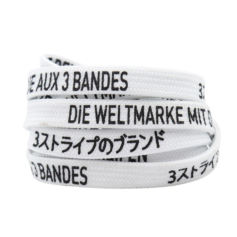 Weiou Outside Sport Shoelaces 0.7cm Flat Printed Alphabetic Black And White Polyester Shoestring Support Custom Logo Color 200cm