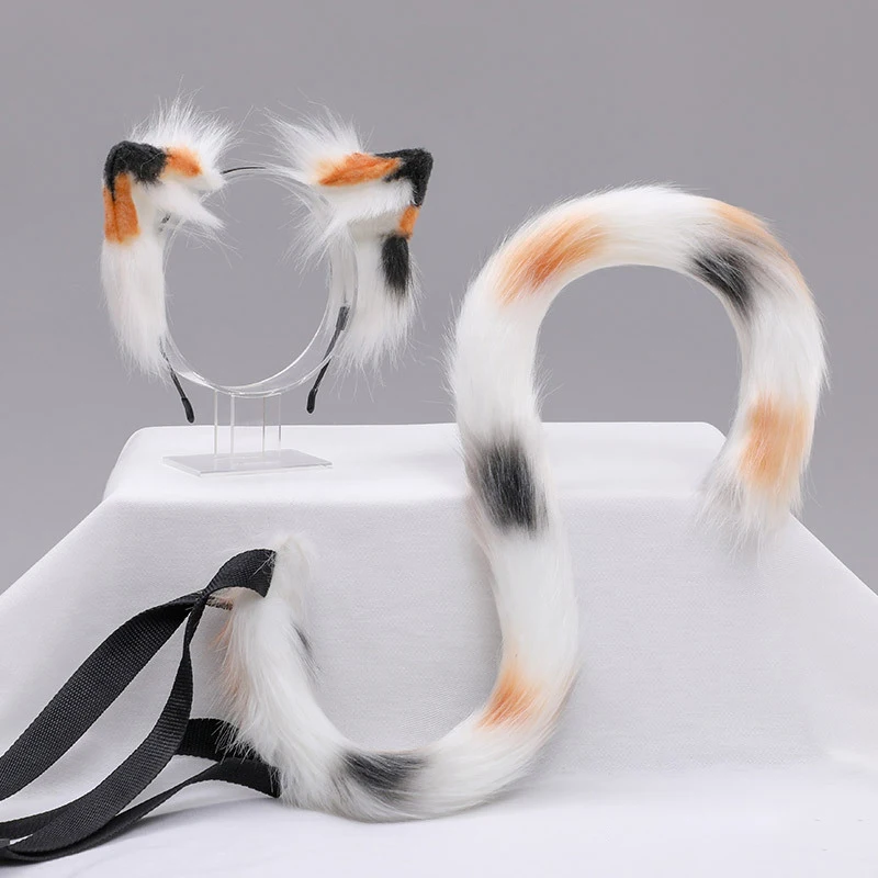 Cat Fox Faux Fur Ear Hair Hoops Hair Accessories Cosplay Accessories Halloween Headband Party Cosplay Hairband Girls Realistic Furry Animal Long Tail Cosplay Accessories