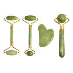 Natural Jade Facial Roller & Gua Sha Stone for Anti - Wrinkle Skin Care (4pcs set)