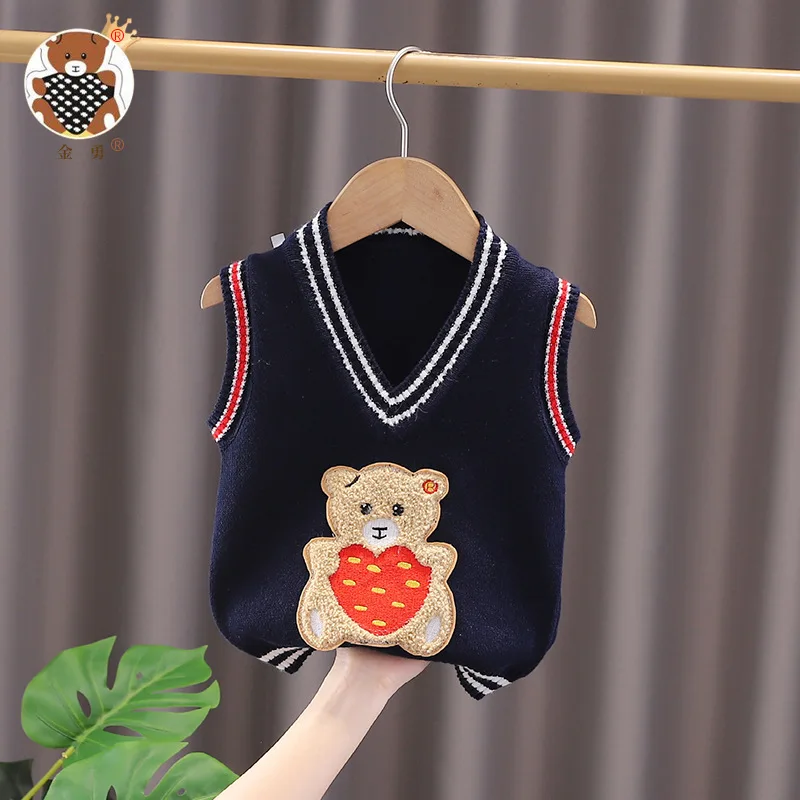 

Children's English school wind embroidery cotton pure color male baby bear ma3 jia3 spring new coat
