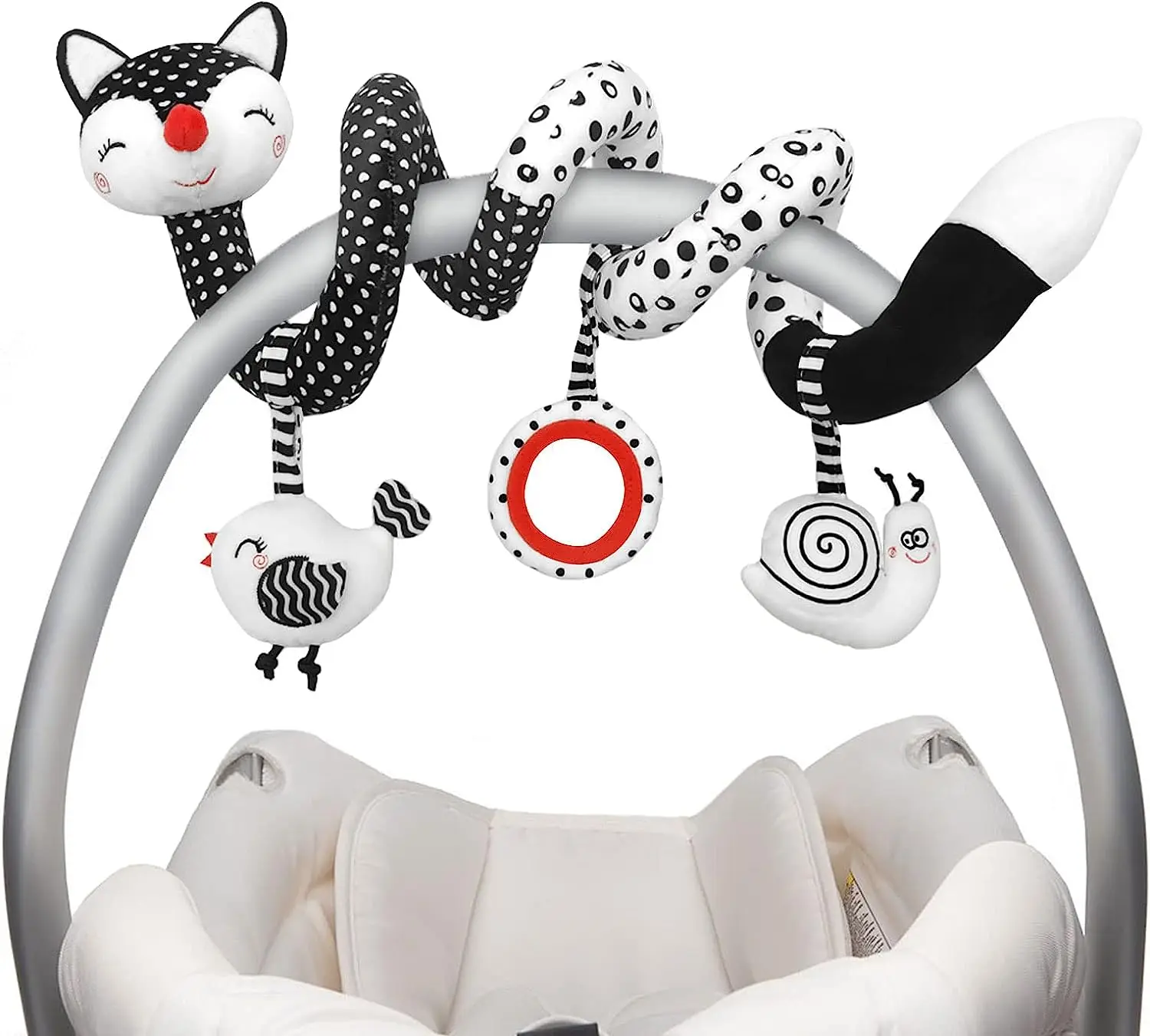 

Black White Plush Stretch & Spiral Activity Stroller Toy Car Seat Hanging Rattle Toys for Crib Mobile Newborn Sensory Baby Toys