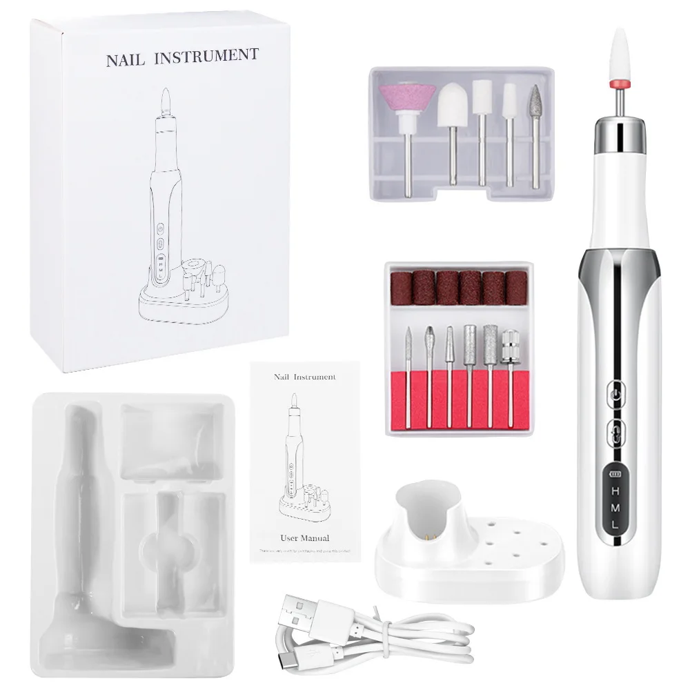 Electric Nail Polisher Rechargeable Nail Drill Machine Set Professional Manicure Tools Polish Remover E-file for Nail Cuticle 6