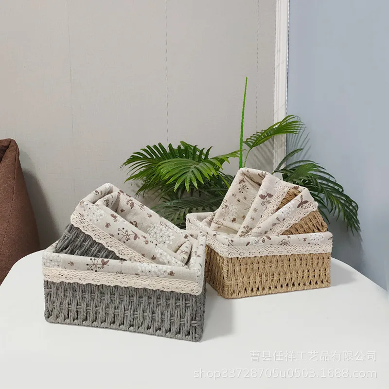 Rattan weaving Storage Basket Eco-friendly Wear Resistant Fabric Anti-deform Organizer Basket Home Miscellaneous basket storage 5