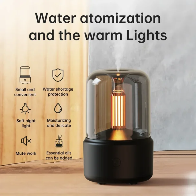 Candlelight Aroma Diffuser Portable 120ml Electric USB Air Humidifier Essential Oil Cool Mist Maker Fogger with LED Night Light 3