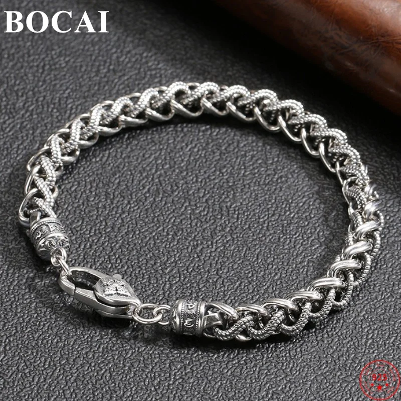 

BOCAI S925 Sterling Silver Bracelets 2023 New Fashion Six Syllable Mantra Vajra Pestle Hand String Argentum Men's Amulet Bangle