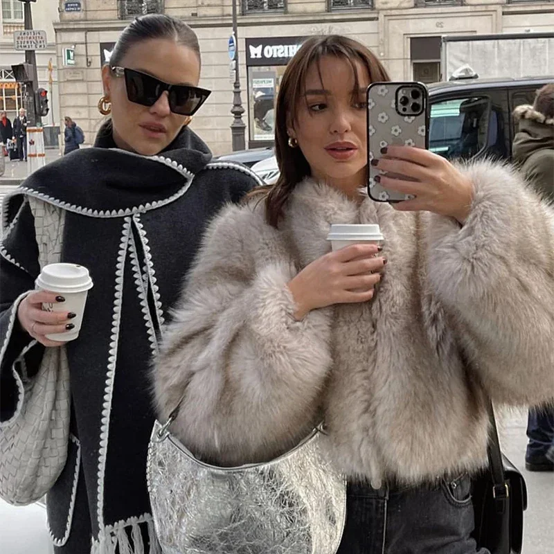 Clearance Fur Coat Women Warm Furry Long Sleeve Loose V-neek Female Outwear Autumn Winter Fashion Street All Match Lady Overcoat 5