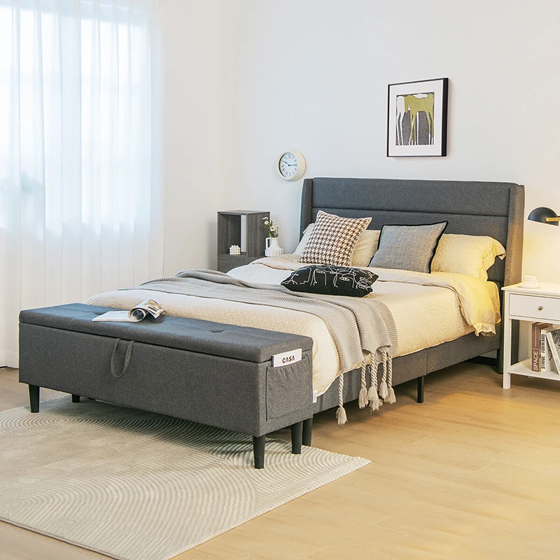 

Full Upholstered Platform Bed Frame with Storage Ottoman Slats Support Home Decor Bedroom Furniture Bed Bases Frames