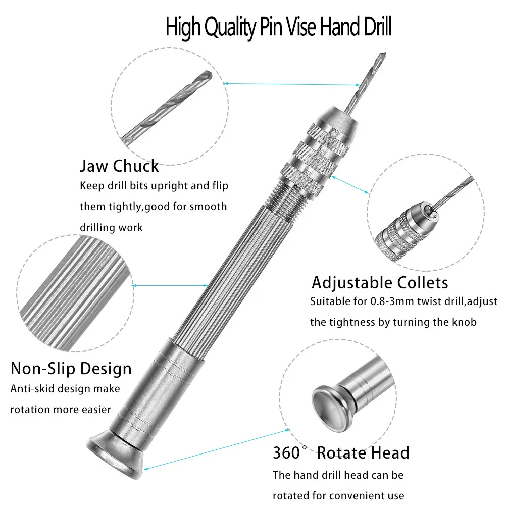 1 Set trapano a mano in metallo di alta qualità con punte da trapano da 0.8-3.0mm vite strumenti di stampo in resina epossidica UV attrezzature per la creazione di gioielli fai da te