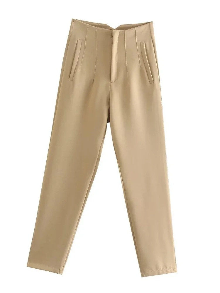 

Women Fashion Straight Pants High Waist Front Zipper Streetwear Trousers Vintage Full Length Female Chic Lady Summer Office Pant